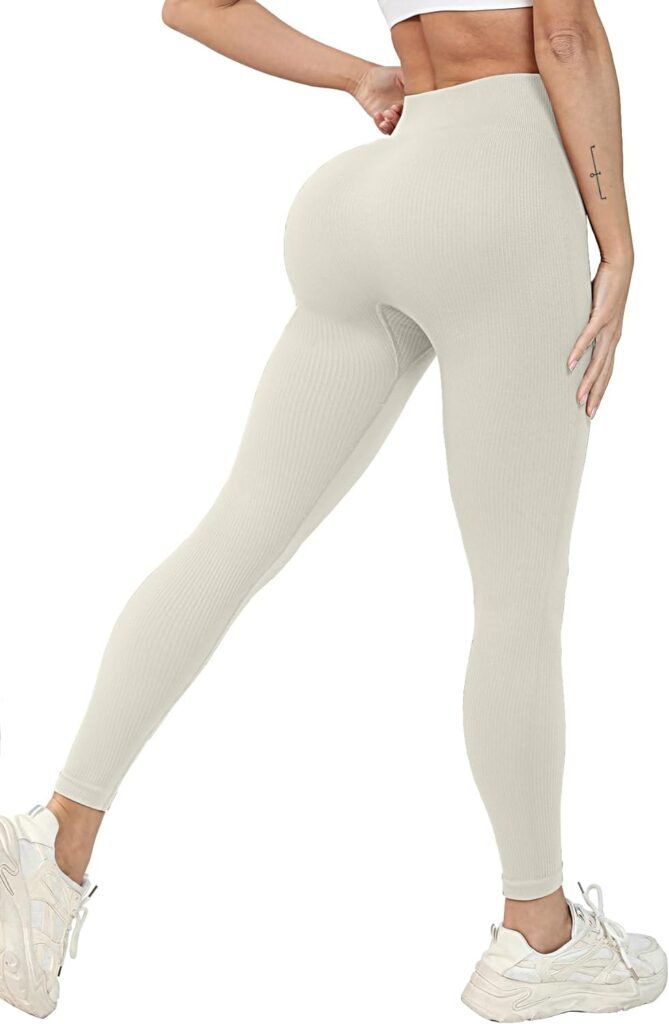 OVESPORT 3 Piece Ribbed Seamless Leggings for Women High Waist Workout Gym Athletic Yoga Pants