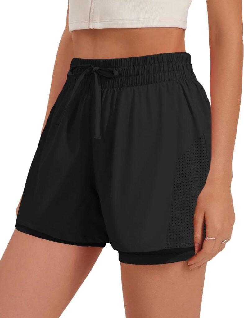 Pinspark womens High Waisted Quick Dry Gym Shorts with Pocket