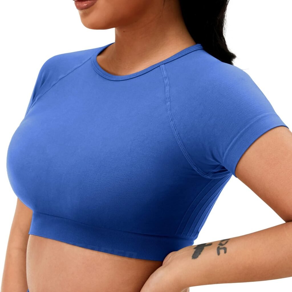 YEOREO Womens Seamless Short Sleeve Crop Top Amplify Shirts Tee Workout Gym Yoga Tops